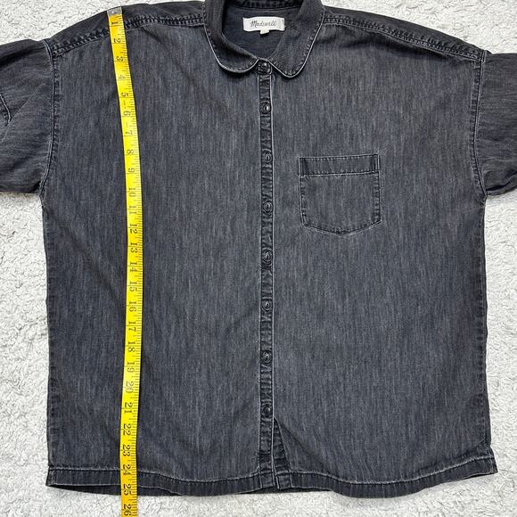 Madewell Denim Short Sleeve Button Up Shirt Cotton Collared Pocket Top Sz: M - Picture 3 of 6